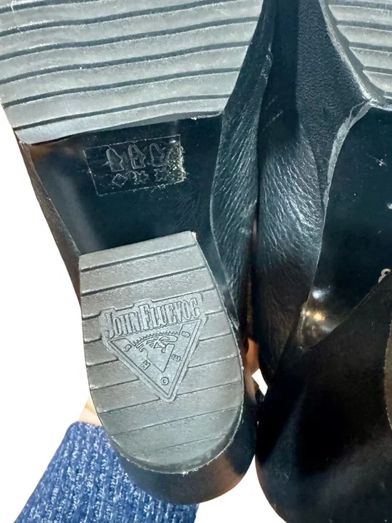 John Fluevog Spur Prepare Hi Leather Chunky Sculptural Curved Platform Sandals - Picture 14 of 15